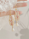 Handmade Pearl Crystal Jewelry Set | Elegant Pink Beaded Bracelet & Drop Earrings Gift for Women