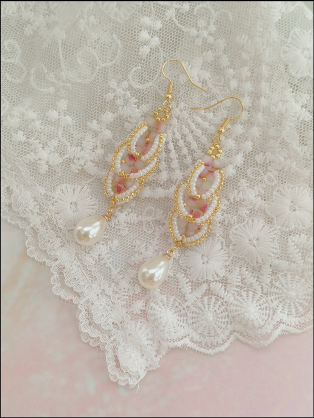 Handmade Pearl Crystal Jewelry Set | Elegant Pink Beaded Bracelet & Drop Earrings Gift for Women